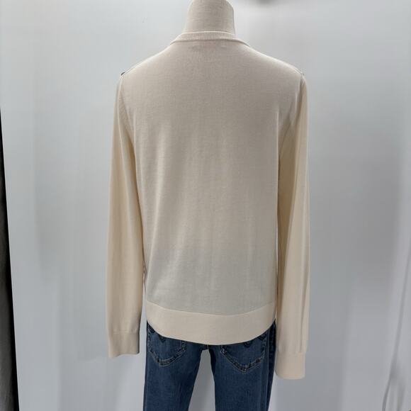 Tory Burch Silk Front Wool Cardigan Sweater Floral Peacock Cream Button-up READ - Picture 7 of 16